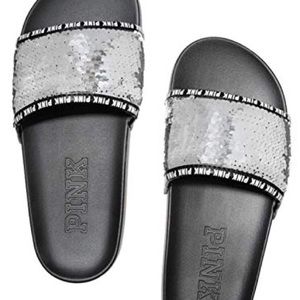 silver pink slides